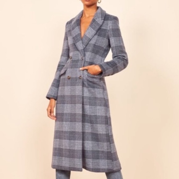 NWT Reformation York Coat in Blue Check - Picture 2 of 3